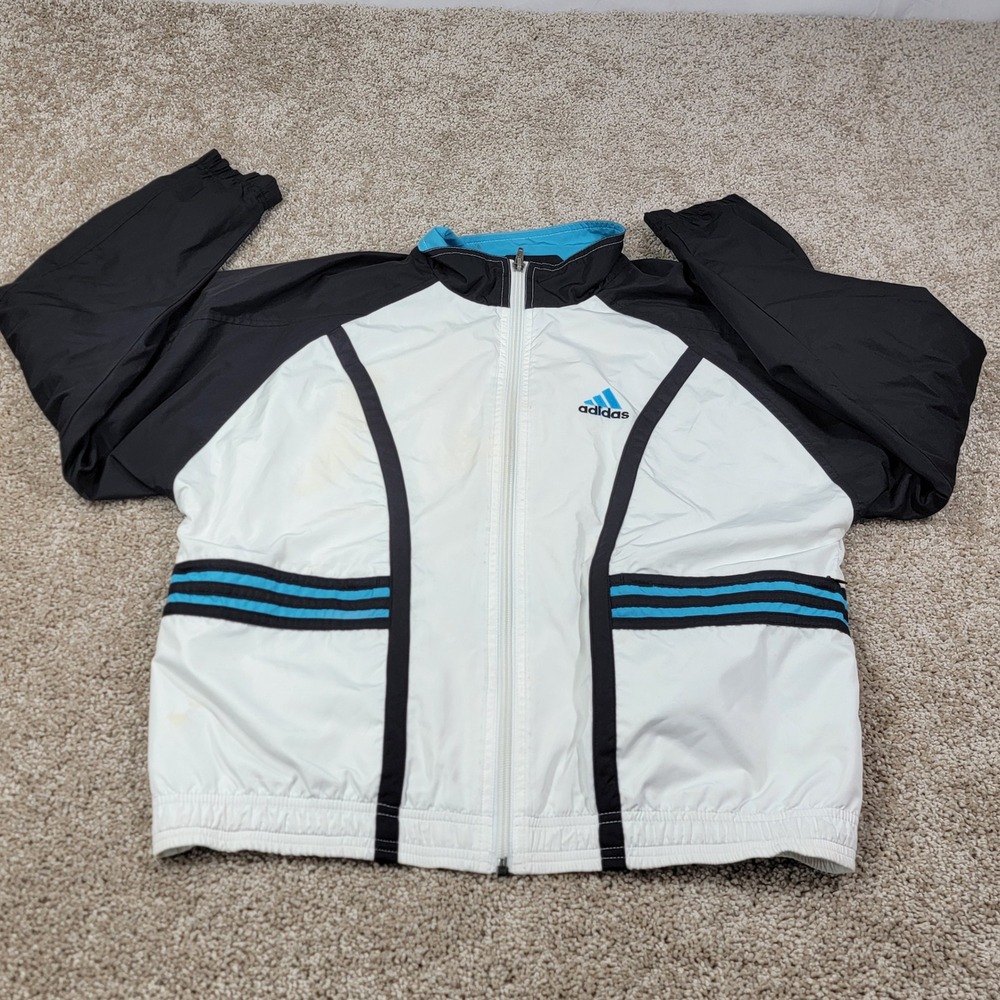Vintage Adidas Windbreaker Jacket Full Zip Black White Blue Retro Sz Small Read